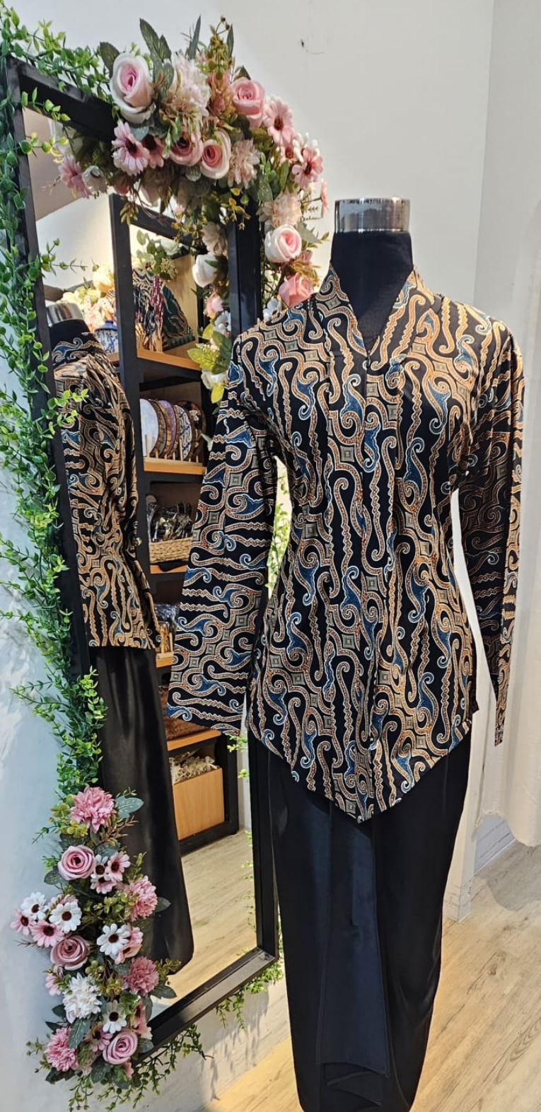 Top Kebaya Batik Singapore · Top Kamila + Satin Wrap Skirt · Mozaic SG