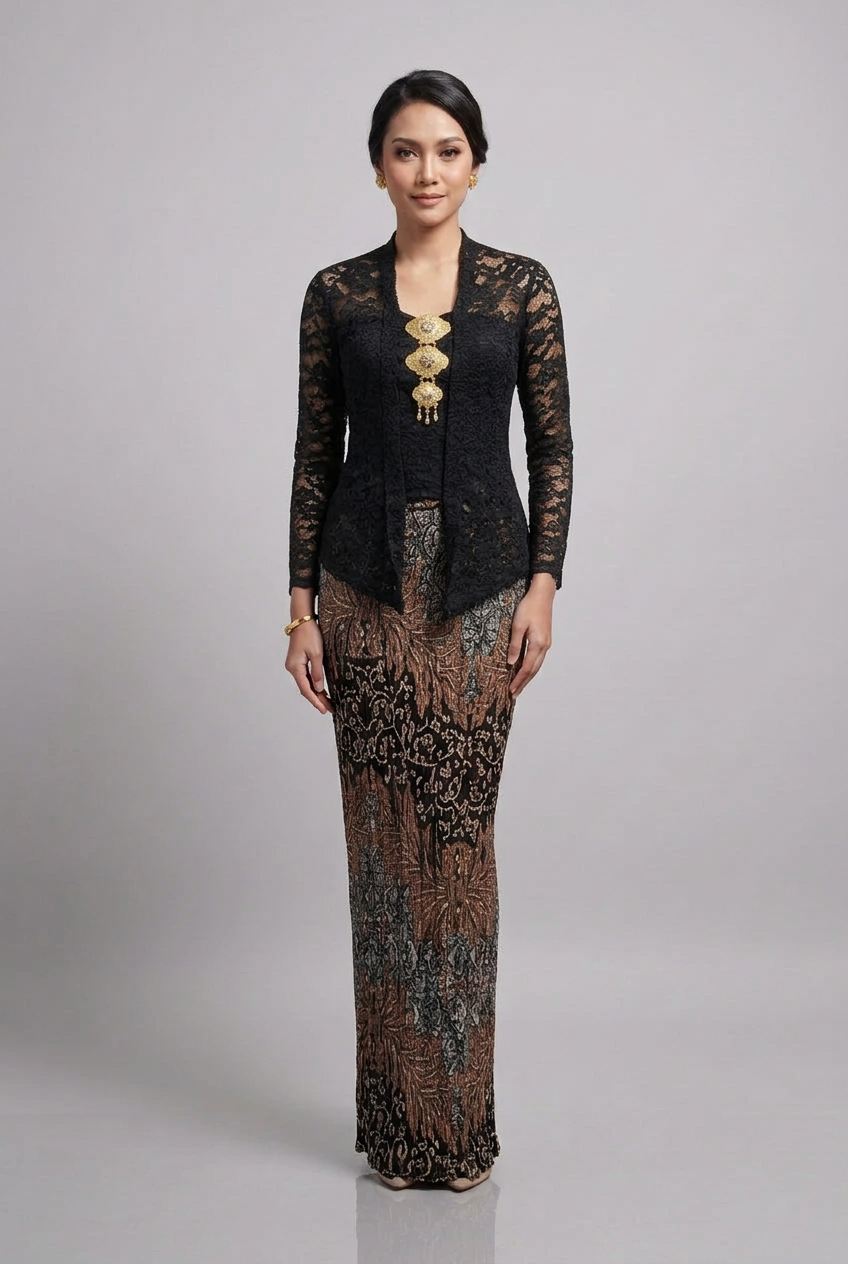 Black Kebaya Saloma Set on matching model