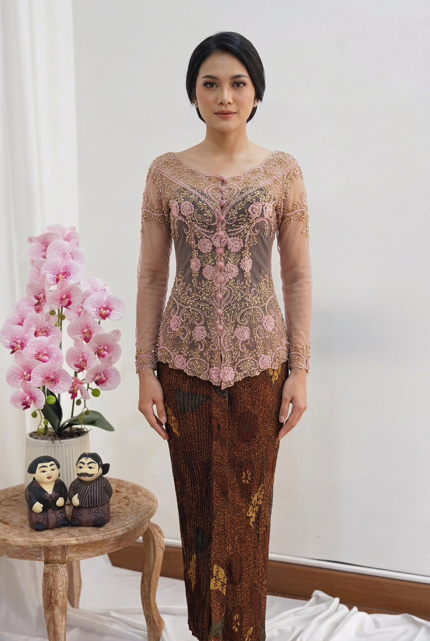 Pink Kebaya Kendedes on a model