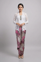 White Kebaya Saloma Set on matching model