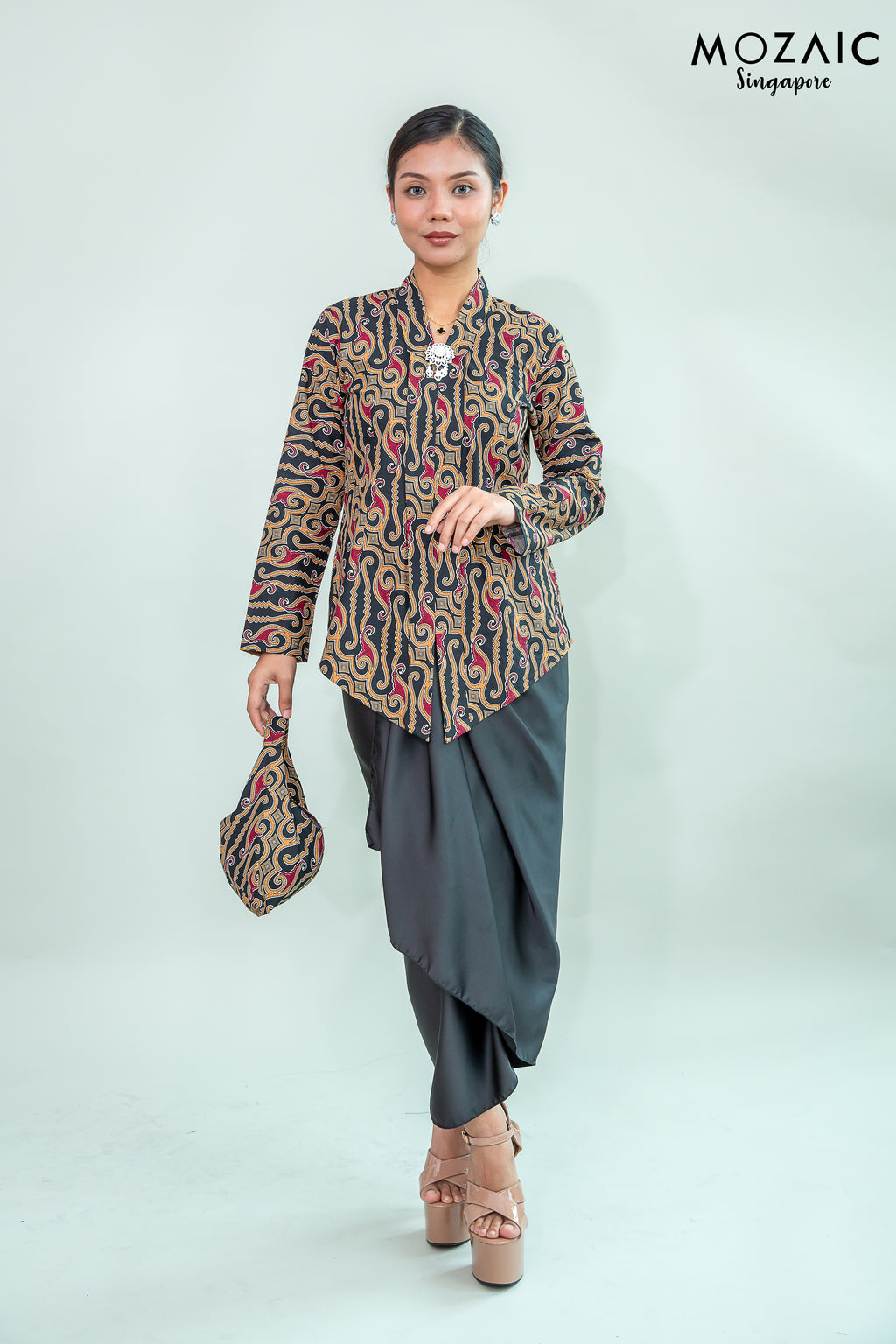 Top Kebaya Batik Singapore · Top Kamila + Satin Wrap Skirt · Mozaic SG