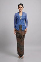 Blue Kebaya Saloma Set on matching model
